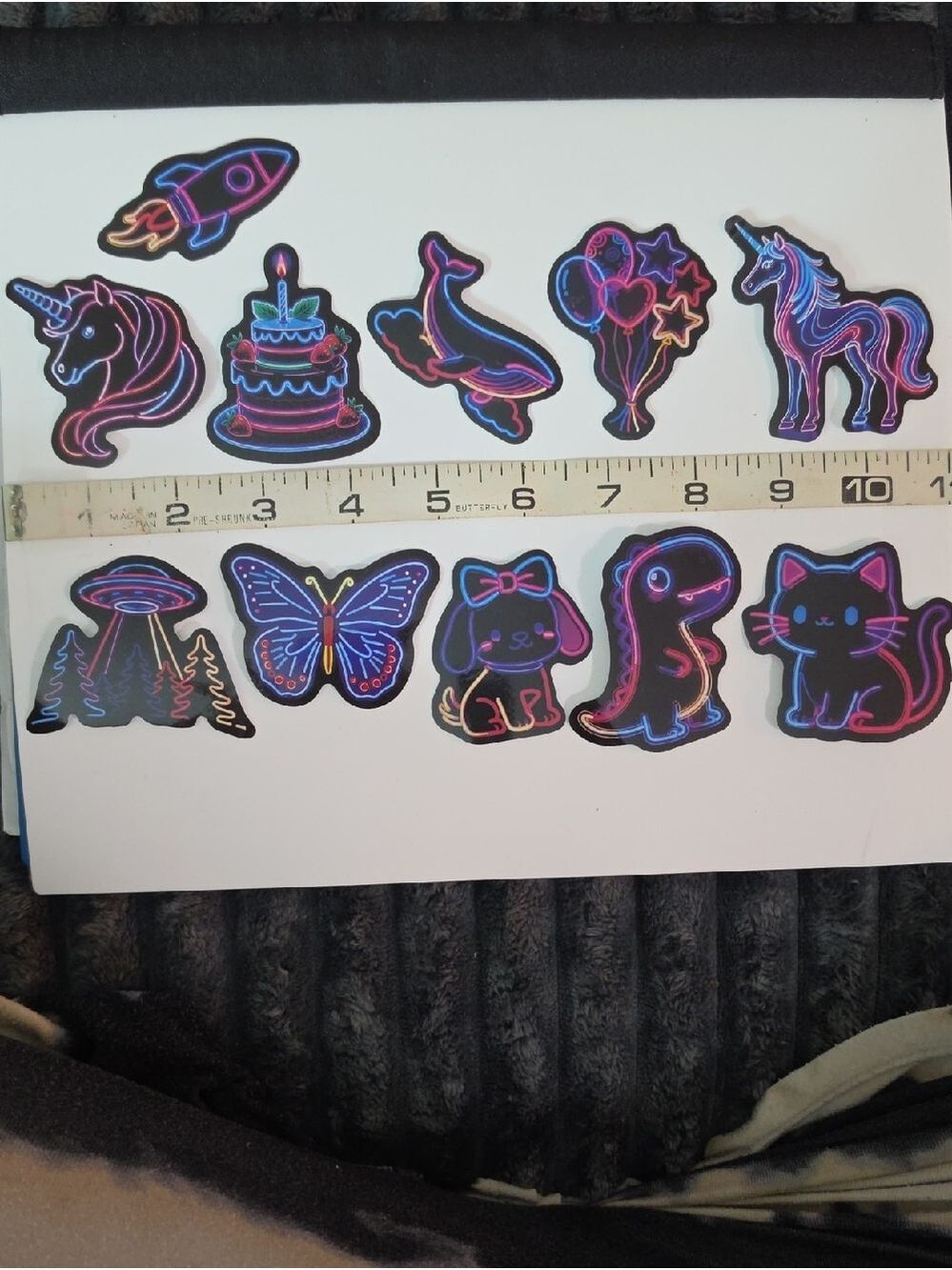 Neon Sticker Pack - Unicorn, Animals & Cute Icons - Lot Of 11 Stickers